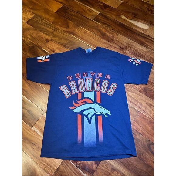 Vintage Pro Player 1990s Denver‎ Broncos Double Sided T-Shirt Size L - Picture 1 of 3